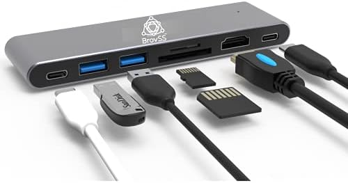 BrovSS: MAC USB C Hub Адаптер, Директен 7-во-2 USB C Адаптер Компатибилен со THUNDERBOLT 3 USB C Порта, Microsd/SD Картичка