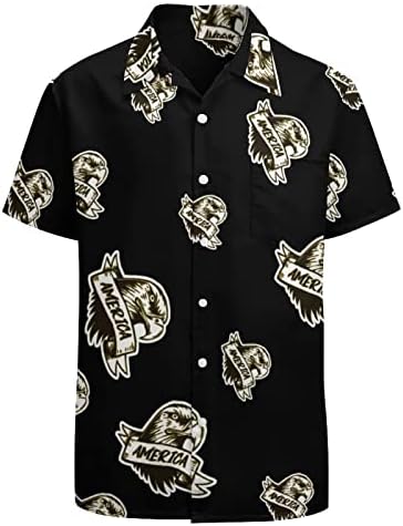 Америка орел горда земја САД Менс Хавајски кошули со кратки ракави со копче надолу, лабава вклопување на врвови, случајна блуза