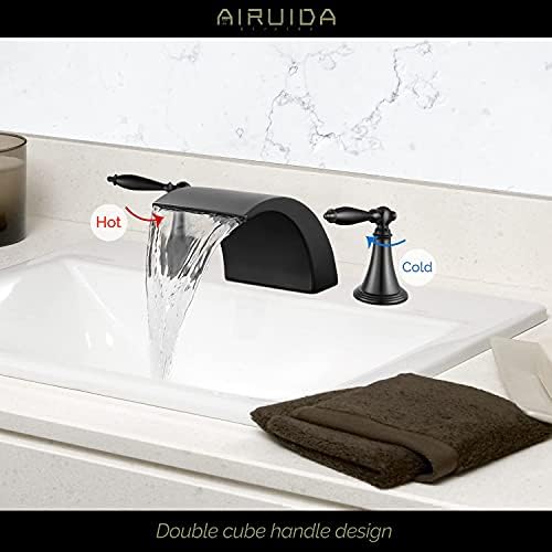 Airuida мат црн водопад широко распространета бања мијалник за мијалник мат црна црна боја од 12 инчи таванот за монтирање на