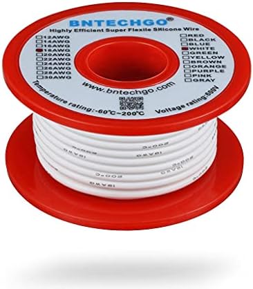 Bntechgo 18 мерач силиконски жица калем 50 стапки Бела Флексибилни 18 AGG Заглавени Конзервирана Бакарна Жица