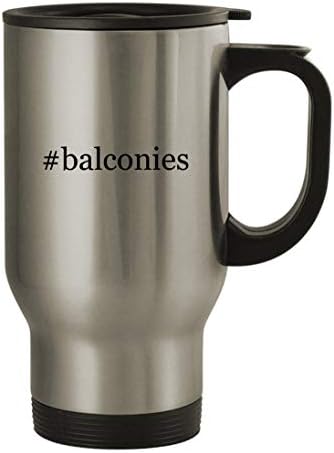 Подароци на Ник Нок Балкони - 14oz Не'рѓосувачки челик хаштаг патување со кафе, сребро