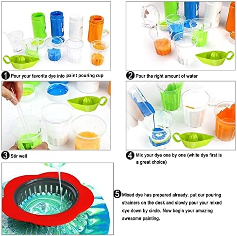 Акрилна боја што истура цедилки, 10 пакувања во сет за истурање на чаши, акрилни истурни цедилки, пластични цветни цедилки силиконски