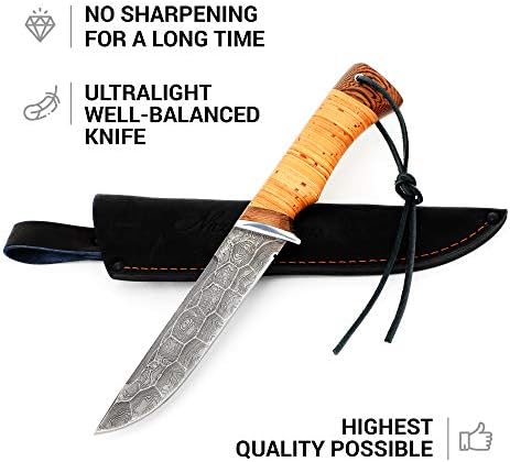 Нож за лов на Назаров Премиум Дамаск - рачно изработен челичен нож од Вепр Дамаск со обвивка - рачно фалсификувани остри ножеви