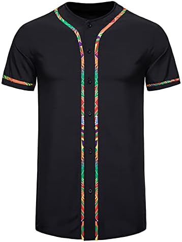 Венкомг1 Менс лабави кошули со краток ракав, африкански кошули за печатење, пролетни летни маички со екипаж на екипаж на врвови