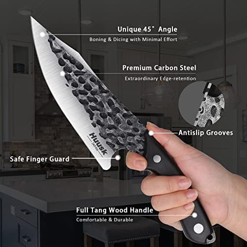 Хуск Колекционерски Ножеви Готвач нож &засилувач; Кампување Готвење Нож Со Кожа Обвивка И Подарок Кутија