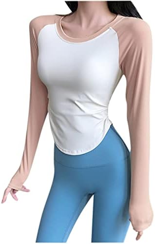 Womenенски кошули со долг ракав со долг ракав Брзо суво тренингот трчање фитнес лекувани врвови на бои за крпеница тенка исечена