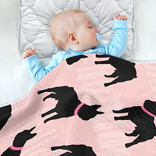 Swaddle Clance Black Bulldog розово памучно ќебе за новороденчиња, примање ќебе, лесен меко залепено ќебе за креветчето, шетач,