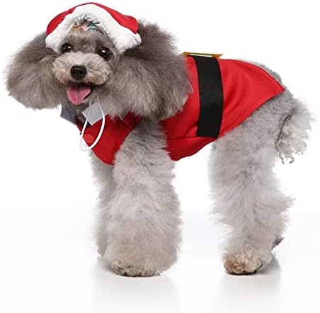 Класичен Божиќен костум за костуми за мали кучиња рачно изработена кученца кошула зимска топла облека облека со капа М.