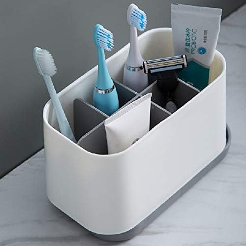 Држач за четки за заби Peiqih, мултифункционални 7 слотови држач за паста за заби countertop за складирање на бања со одвојлив