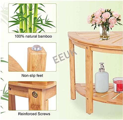 Виориран агол со складирање, бамбус туш столче водоотпорен одмор на нозете за бричење на нозете водоотпорни 2-нивоа за складирање