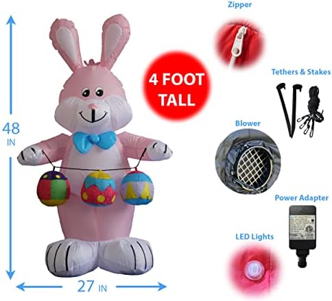 Два пакет за украси на Велигденска забава, вклучуваат ситни за надувување на зајаче од 4 стапки со јајца во боја, и 4 нозе високи