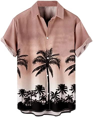 Машка пролетна летна мода врвна кошула Обична кратка ракав плажа печатени врвови на врвови, случајни машки маици Д-црна боја