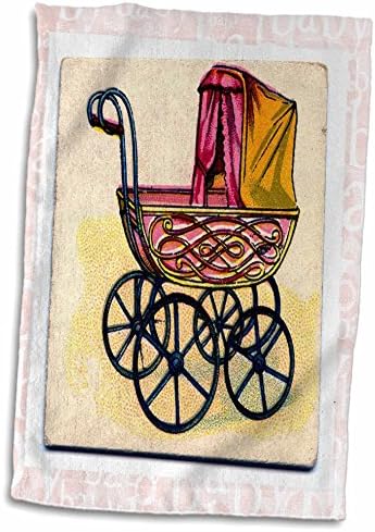 3drose Флорен Викторијански слики - розово жолто бебе кабриолет на розова позадина - крпи