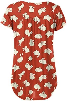 Велигденска кошула за жени Симпатична зајаче маичка со кратки ракави Туника на врвот на клучните блузи со вратот на вратот христијанска