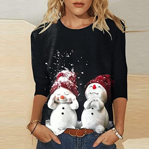 Среќен Божиќ Дуксери За Жени Смешни Снешко Графички Принт Пуловер На Вратот На Екипажот Секојдневни Лабави Врвови Со Долги Ракави