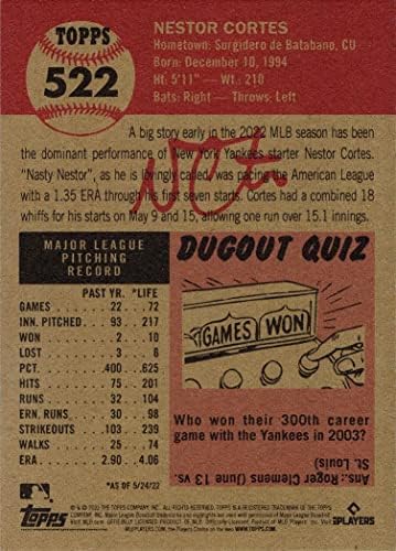 2022 Topps Living Set 522 Нестор Кортес Бејзбол картичка Newујорк Јанки - само 2,115 направени