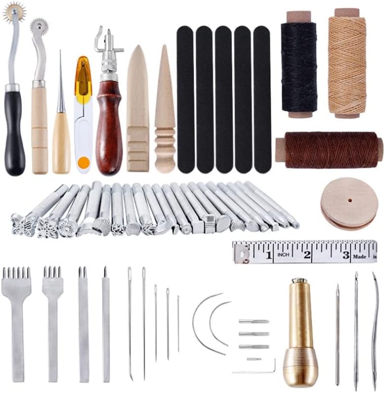 Професионална кожна занаетчиска алатка комплет DIY рачно изработени алатки за шиење алатки за резба на седло комбинирана комбинација