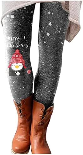 Божиќни хеланки женски ултра меки четкани хеланки снежни човечки панталони со високи тренинзи со половината