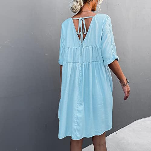 Jinmgg летни фустани за жени 2023 година, трендовски тропски фустани цврста боја на женски краток ракав формален фустан елегантен