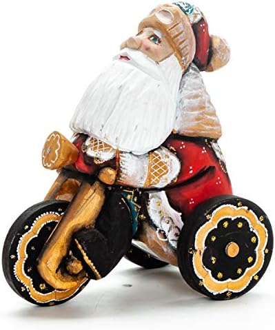 130мм Дедо Мраз возејќи со велосипед со рачно обоена дрвена врежана статуа