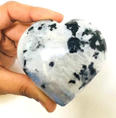 Crystalmiracle Природно виножито месечина од 45 мм срцев карпа Кристал за лекување скапоцен камен рачно изработена велнес loveубов