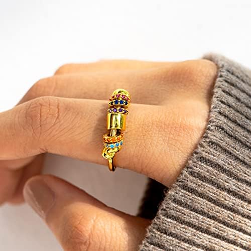 StoryJewellery Fidget Rings за жени, вознемиреност прстен за жени, златен позлатен прстен на вртење на анксиозност, кој се врти