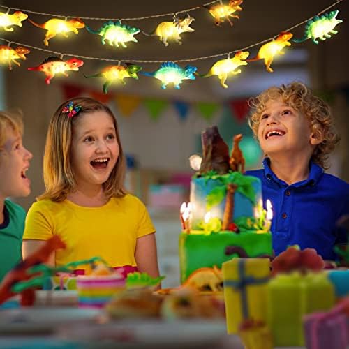 20 LED диносаурусни низа светла Декор за деца, USB и батерии управувани со жици со далечински управувач, 8 режими реалистичен