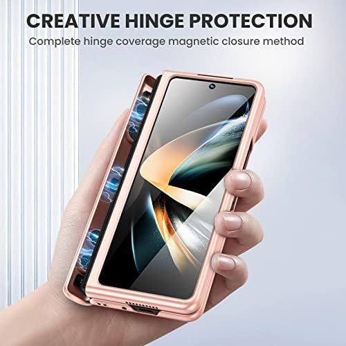 Руки Случај За Samsung Galaxy Z Fold 4 со Kickstand, Шарка За Заштита Случај Со Вграден Заштитник На Екранот PU Кожа Целосна
