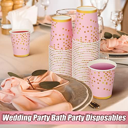 Eaasty 200 парчиња розови чаши за хартија 9oz за еднократна употреба кафе чаши хартија чаши за девојчиња за забава чаши чаши