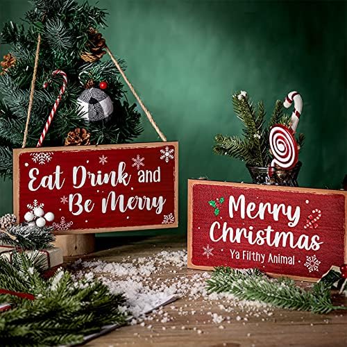 2 парчиња Божиќно дрво Дома висијќи јадете пијалок и бидете весели фарма куќа знак Среќен