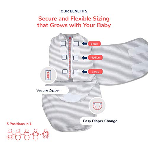 Ембај 2-насочен стартер Бебе Свадл, 6-14 фунти, Новорова вреќа со шипки 0-3 месеци, Zip & Velcro Swaddle 0-3 месеци Бебето за