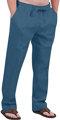 Постелни панталони мажи, машки модни обични памучни памучни панталони со цврсти панталони со плажа