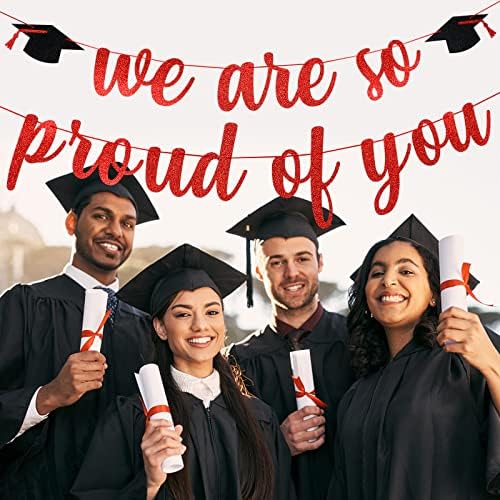 Ние Сме Толку Горди На Вас Банер Црвен Сјај, Честитки Банер За Дипломирање, Црвени Украси За Дипломирање 2023 Банер, Честитки