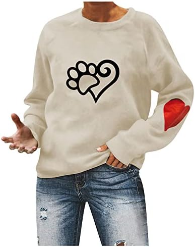 Џејхаеви Жените Денот На Вљубените Кошула Круг Вратот Блузи Долги Ракави Дуксери Љубов Срце Графички Пуловер Двојка Кошули Блузи