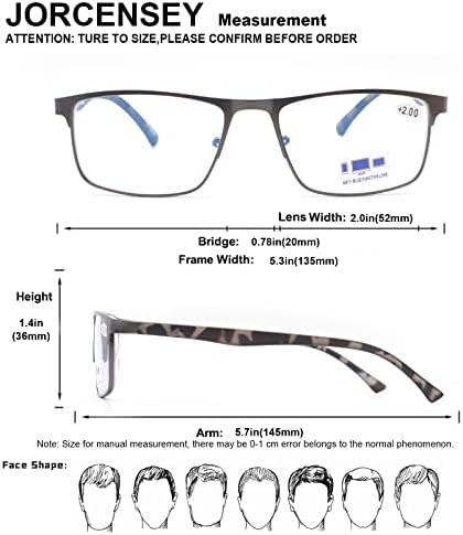 Jorcensey 3 пакувања за читање очила за мажи со сино светло блокирање на стилски читатели на метални рамки +2.5