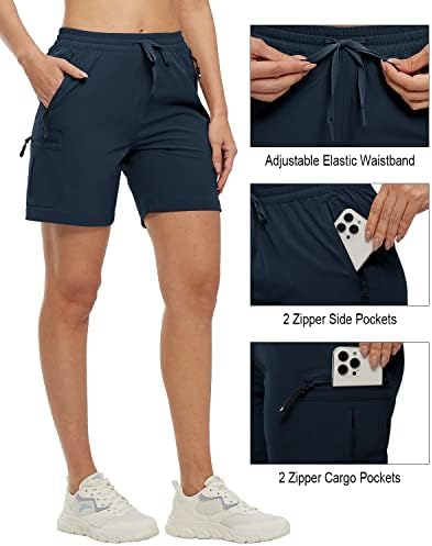 Gopuneенски женски пешачки шорцеви Брзи суви лесни шорцеви за истегнување на отворено атлетски летни шорцеви со џебови од патент