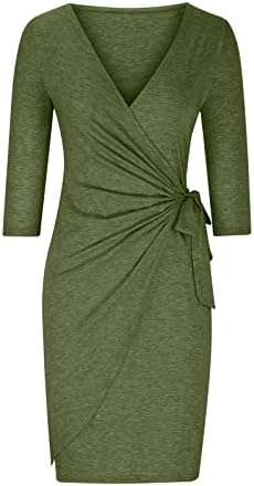 Женски Пролет &засилувач; Летен Фустан 2023 Модно Печатење Секојдневно Лето Седум Точки Ракав V-Вратот Колено-Висок Фустан