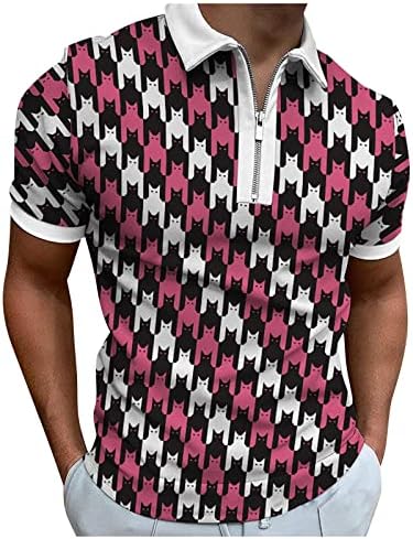 Менски поло маици, мажи 1/4 патент кошула Класичен пуловер Топ тенок мастило распрскуван печатен блуза за голф кратки ракави