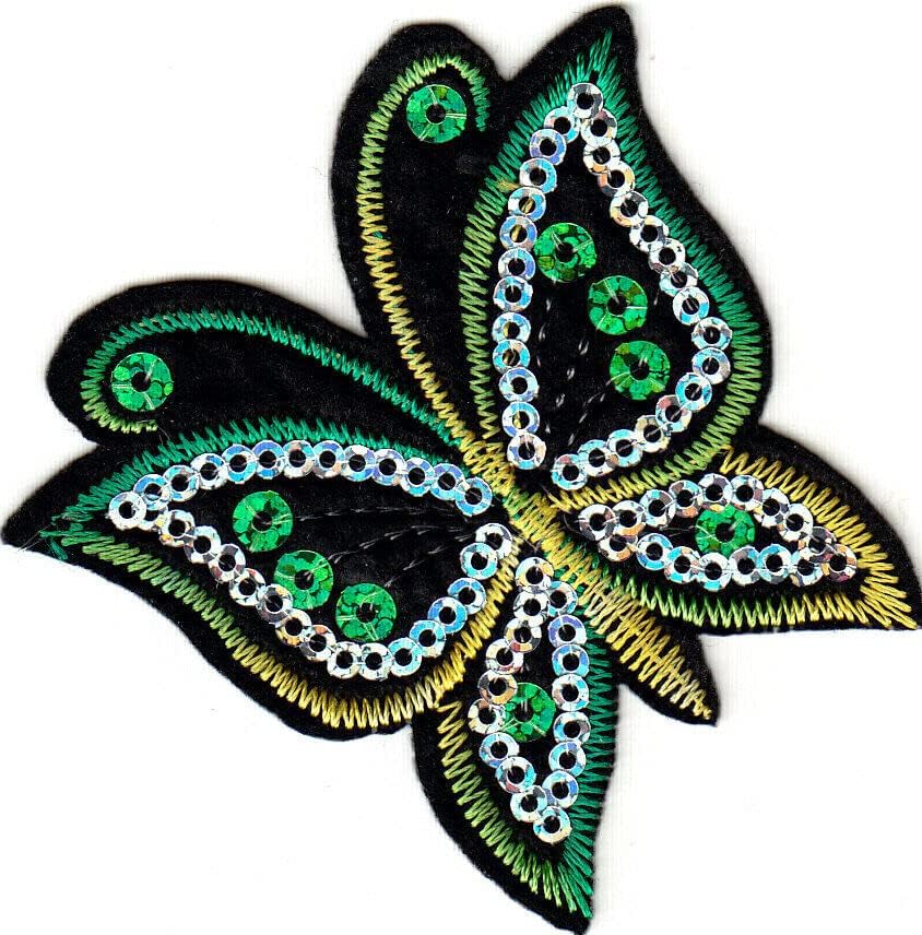 Пеперутка зелена и сребрена секојани железо на везена лепенка