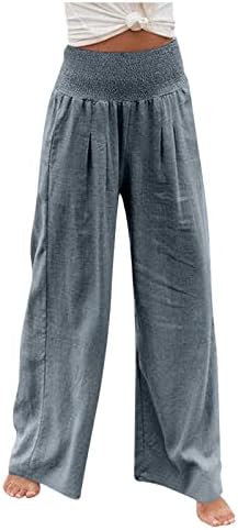 Chgbmok женски широки панталони за нозе летни обични половини палацо панталони со панталони со плажа со џебови со џебови