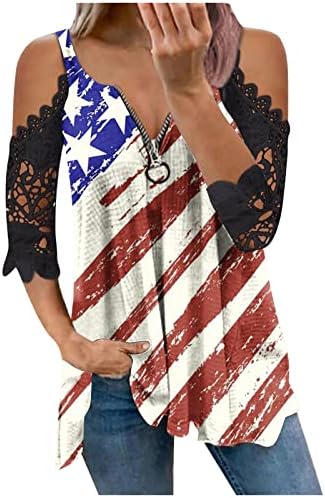 Зефотим 4 -ти јули кошули жени 2023 кратки ракави против вратот лето лето трендовски американско знаме Туника врвови блузи