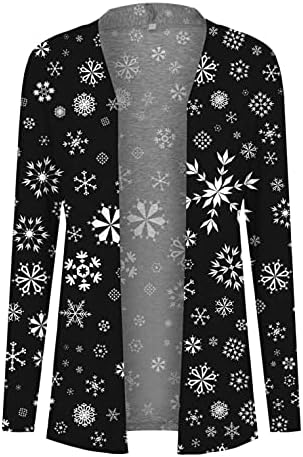 Nlomoctенски женски Божиќен кардиган отворен предниот стил Стилски симпатичен снег човек маж од тиква графички печати џемпери долги ракави врвови блуза