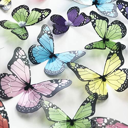 36 парчиња 3Д шарени налепници на wallидови од кристална пеперутка со лепило уметнички декларати сатен хартија пеперутки бебе