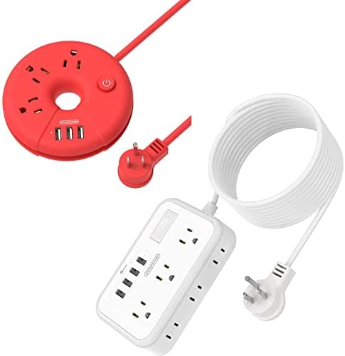 Пакет на ленти за ленти за десктоп NtonPower, 3 продажни места 3 USB црвена преносна лента за напојување со 5 метри кабел и