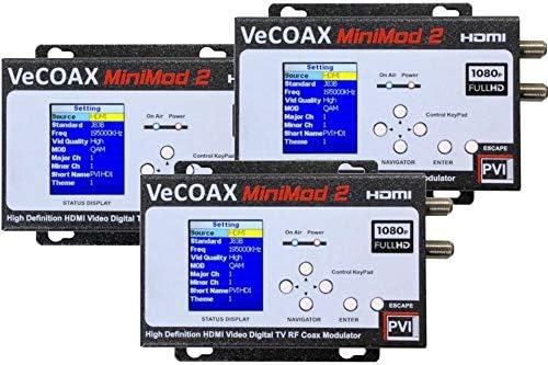 3 пакет Vecoax Minimod-2 | HDMI до Coax Modulator за да ги дистрибуирате вашите извори на видео HDMI на сите телевизори како HD канали во текот на постојните кабли за ТВ Coax