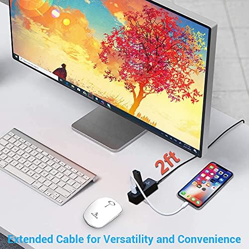 NexiGo 4 - ПОРТА USB 3.0 Центар, ПОДАТОЦИ USB Центар со 2 стапки Продолжен Кабел, За MacBook, Mac Pro, Mac mini, iMac, Површина