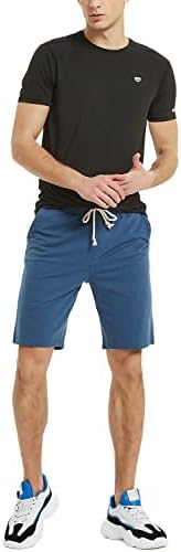 Zengjo Mens Sute Shorts со џебови, памучни плетени шорцеви салон за салон џогер атлетски 9 инчи влечење еластична половината