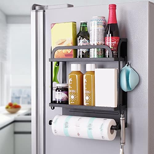 Магнетски фрижидер виси полица, решетка за зачини со ролна лента; Метална рамка со куки за заштеда на простор