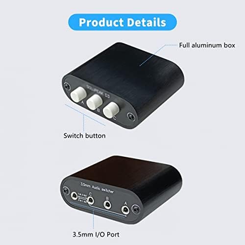 LXXSH 3 канал 3,5 mm AUX Stereo Audio Source Switch, 3 во 1 излезен сигнал за прекинувач за сигнал за глава на слушалки за слушалки