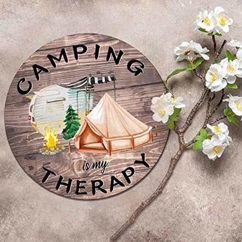 Гроздобер метал калај знак за кампување е моја терапија среќна кампери авантуристички кампување живот ретро врата соба знак